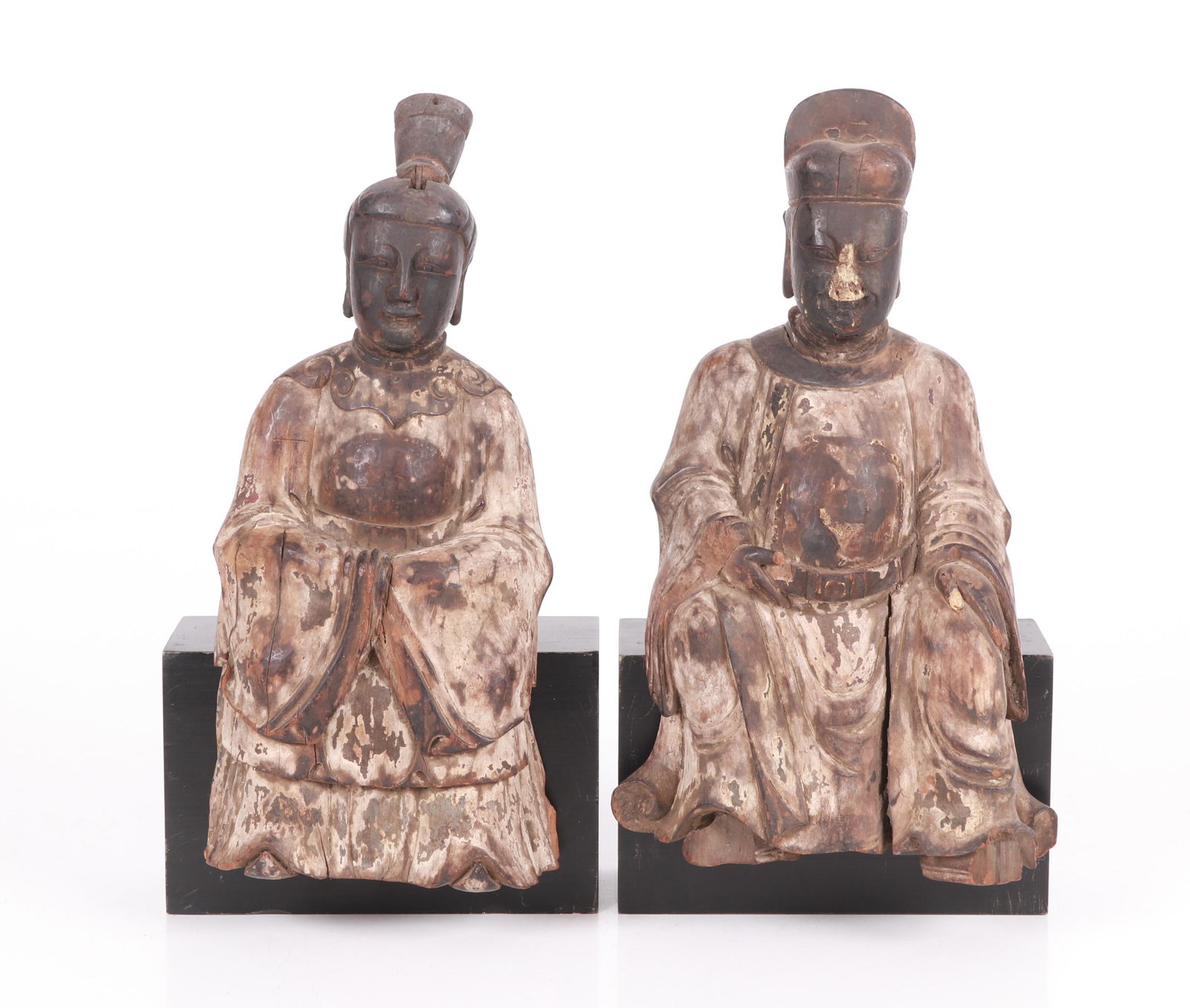 A Pair Of Chinese Carved Wood Seated Officials (1 of 12)