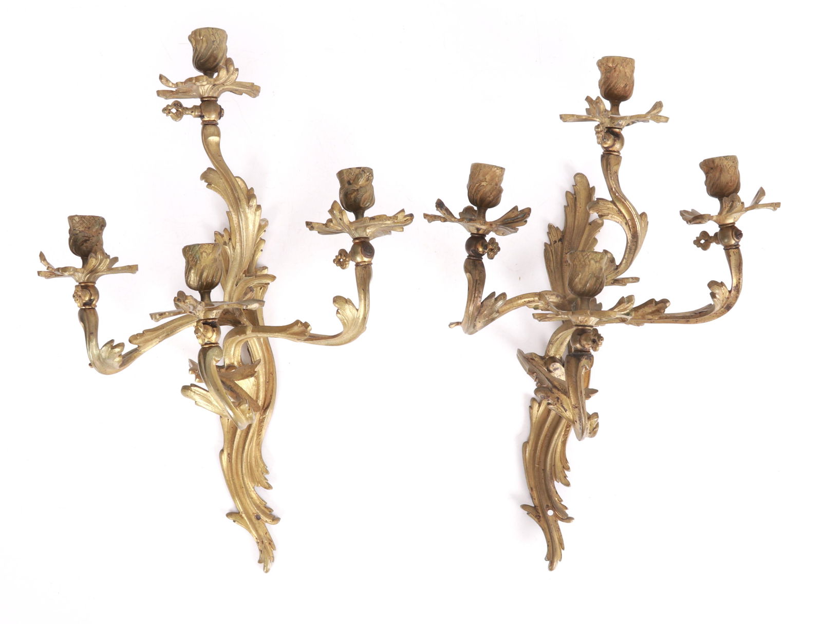 Pair Of Gilt Bronze French Rococo Style Sconces (1 of 7)