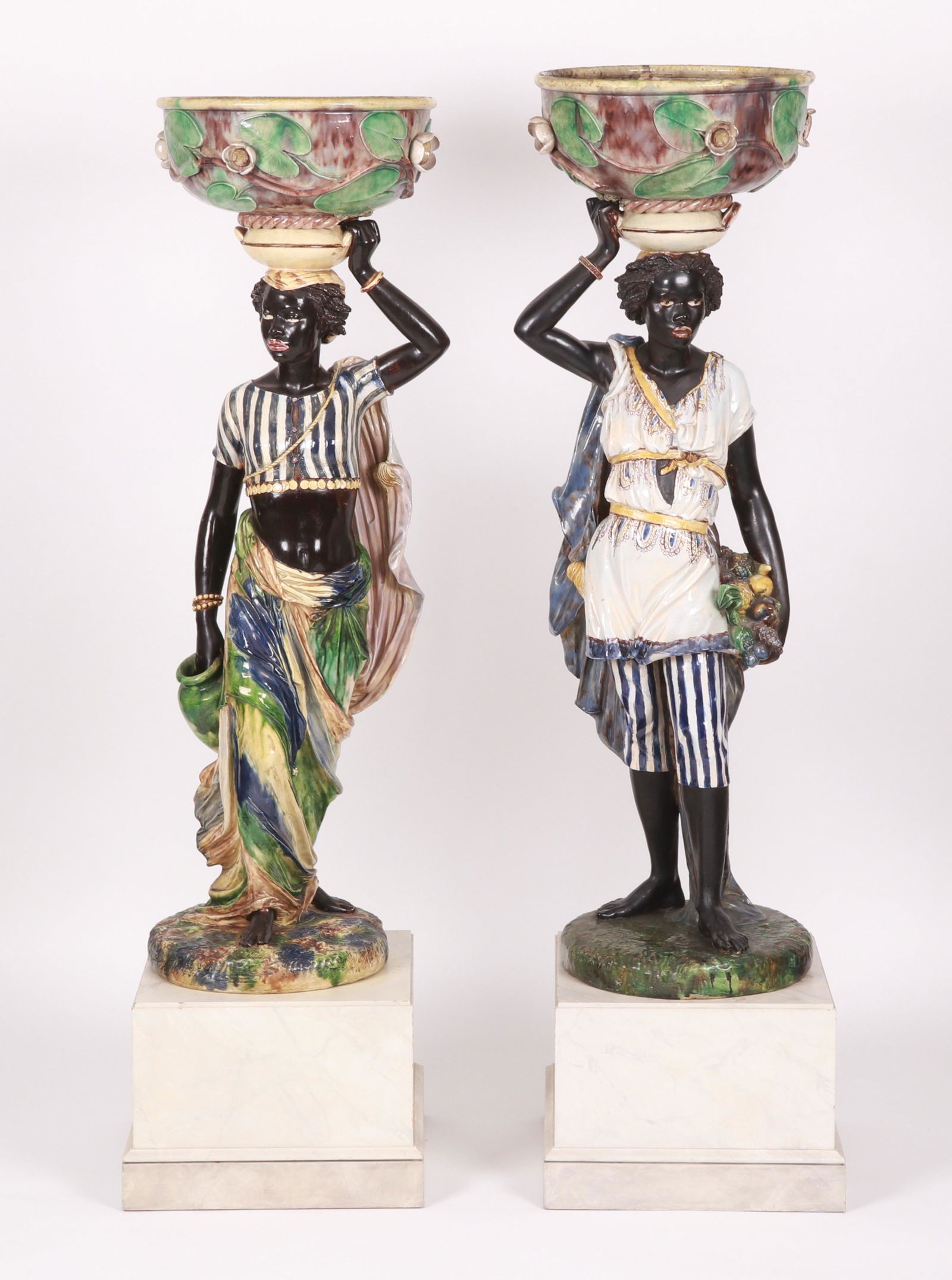 A Pair of Large Majolica Blackamoor Jardinieres (1 of 15)