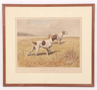 After Edwin Megargee, Brace Mates, Hunt Scene: A signed, limited edition (75/250) print of two pointers, titled "Brace Mates," published in 1944 by Frank J. Love, NY. Dimensions: 24" x 26.75" W framed, 16.5" H x 19" W mat opening. Provenance: From