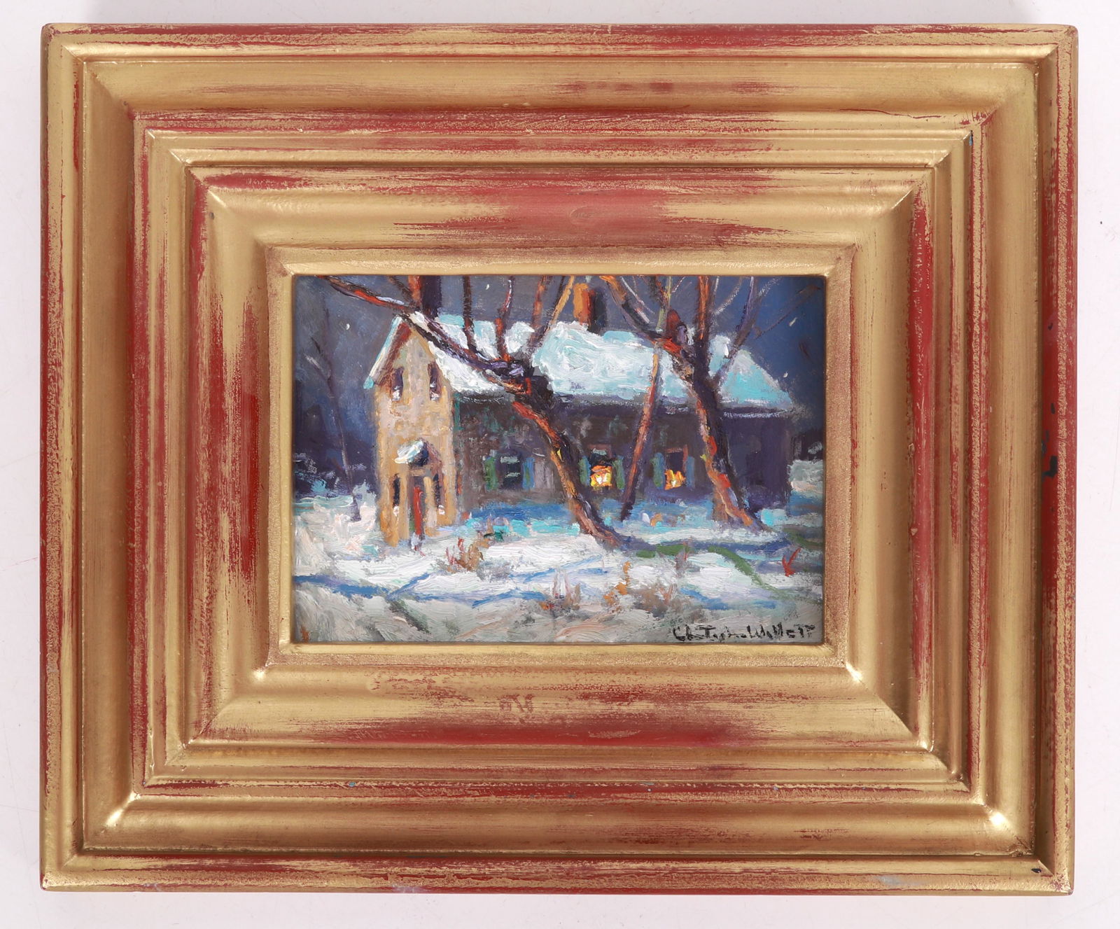 Christopher G. Willett (Born 1959) Oil on Board: "Old Meetinghouse, Chalfont, Bucks County, PA", signed at the lower right. Dimensions: 5" x 7", the frame 10 1/2" x 12 1/2".