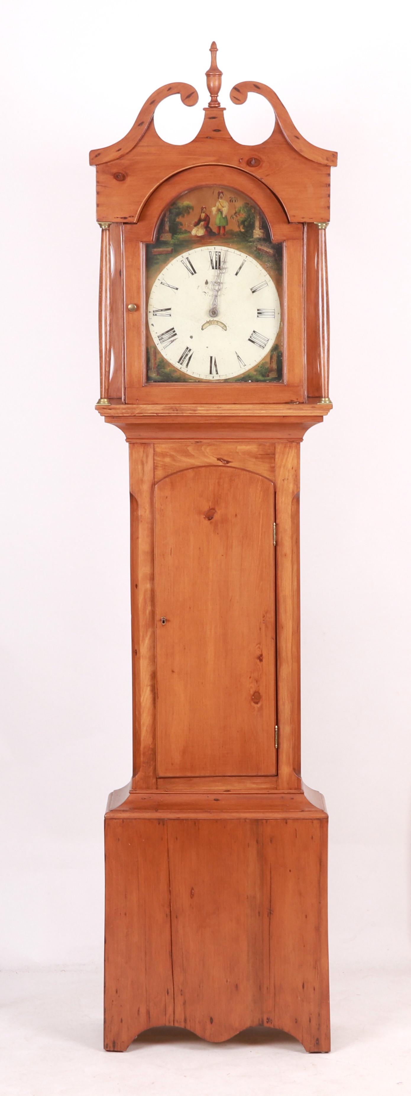 An English stained pine thirty-hour tall case clock (1 of 12)