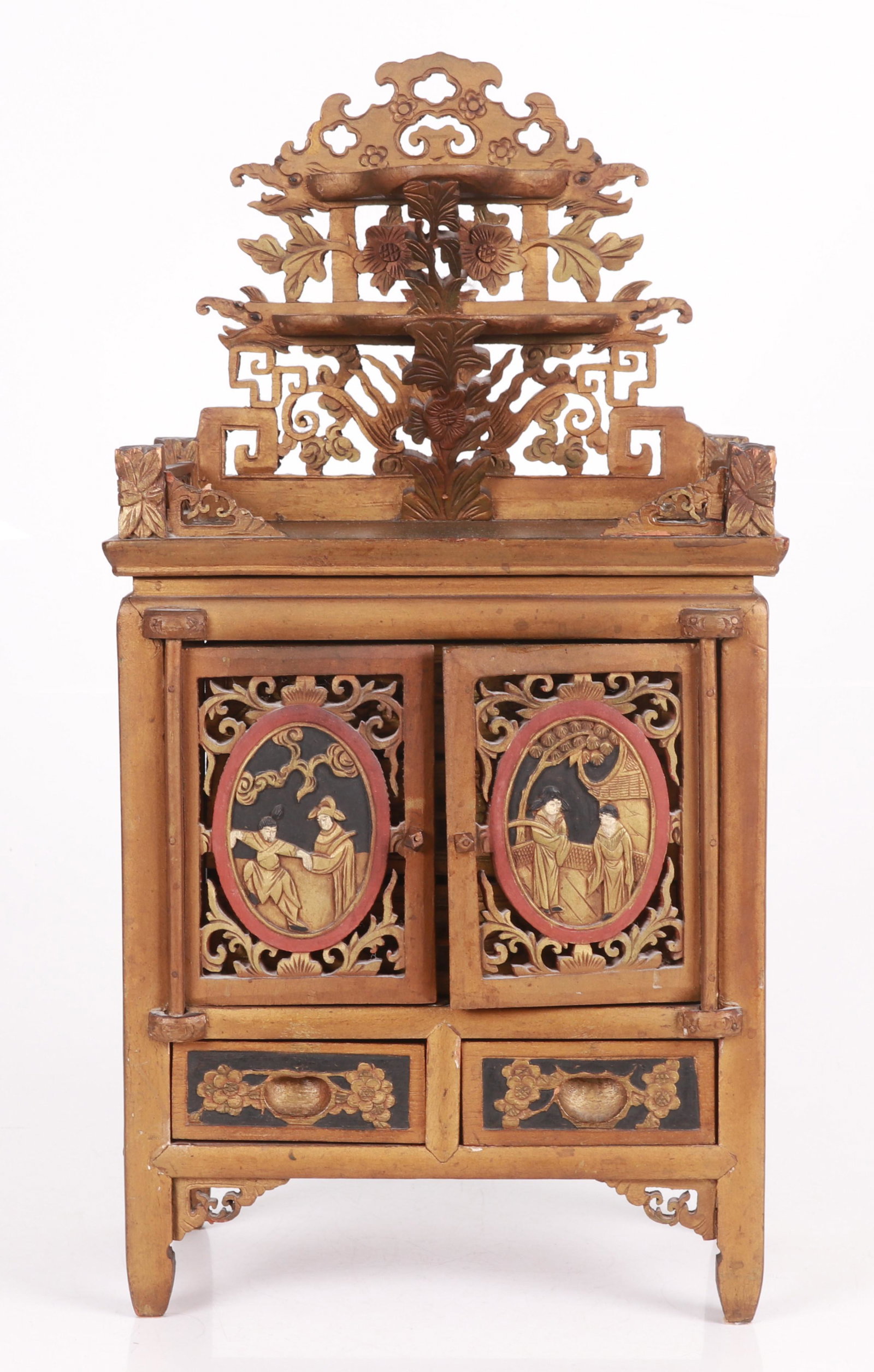 Chinese gilt and polychrome miniature table cabinet (1 of 8)