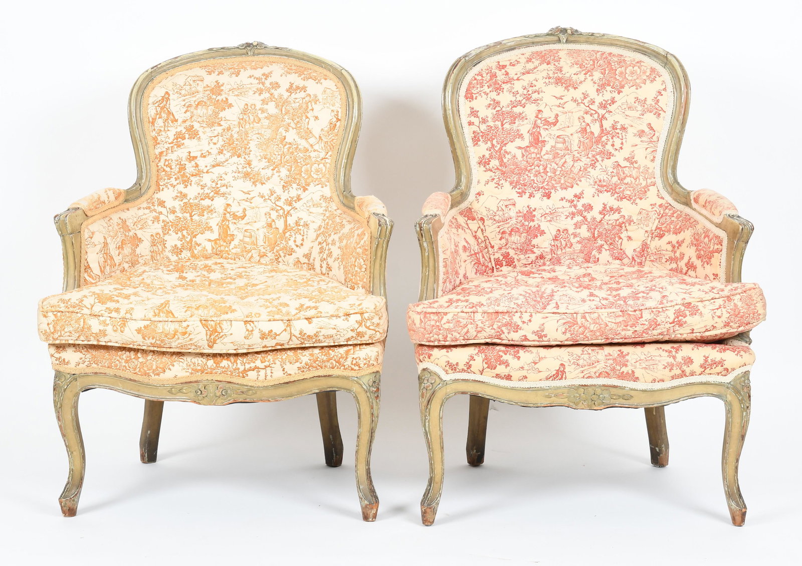 Pair of Louis XV Painted Bergeres, 18th Century (1 of 11)