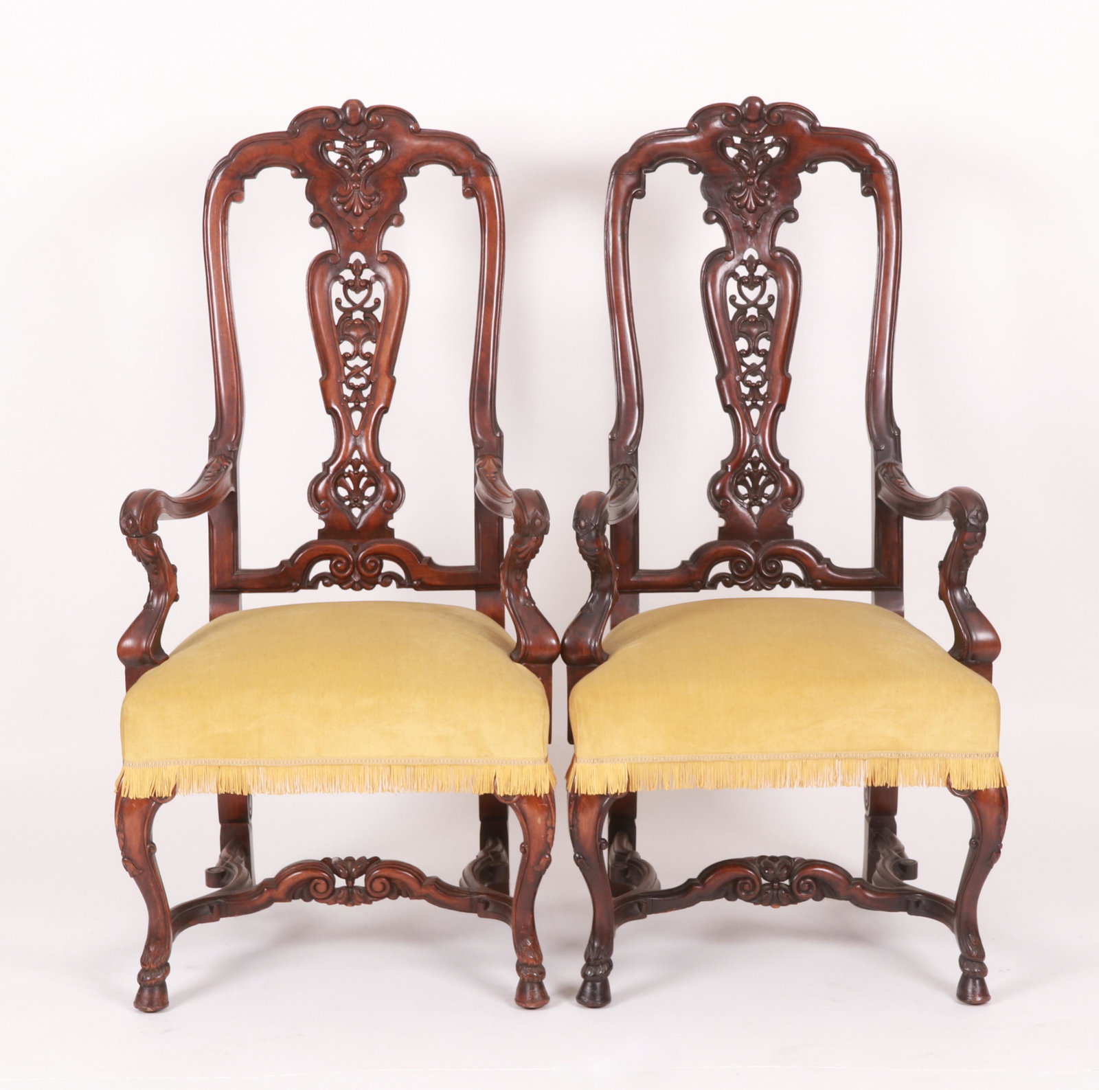 Pair of Italian Rococo style walnut open armchairs (1 of 8)