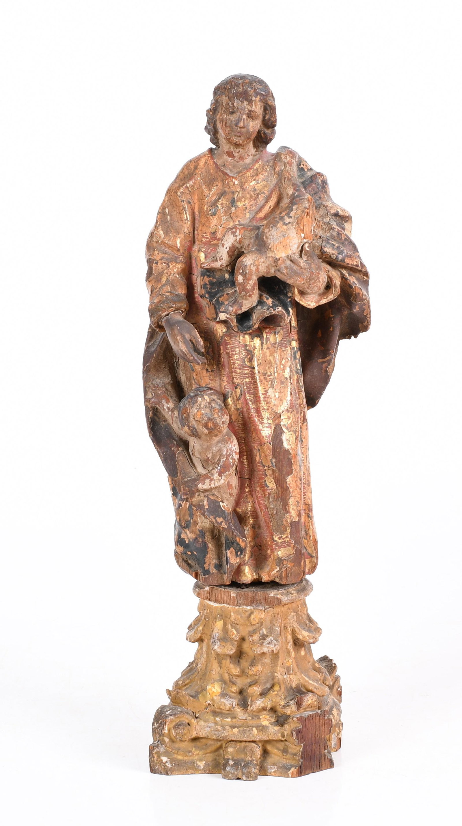 Spanish colonial polychrome figure of a saint (1 of 8)
