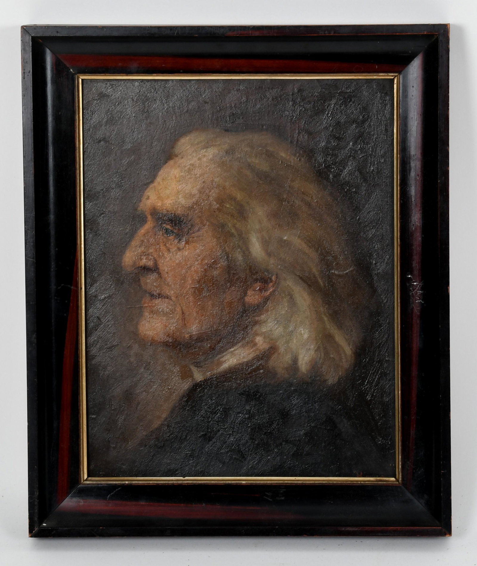 Continental School, 19th c. Oil on Canvas: A portrait of a mature man, signed, "Bacso" at the lower right. Probably depicting composer Franz Liszt (Austrian, 1811-1886) Dimensions:13" x 10", the frame 16" x 13". Provenance:From a Bucks County 