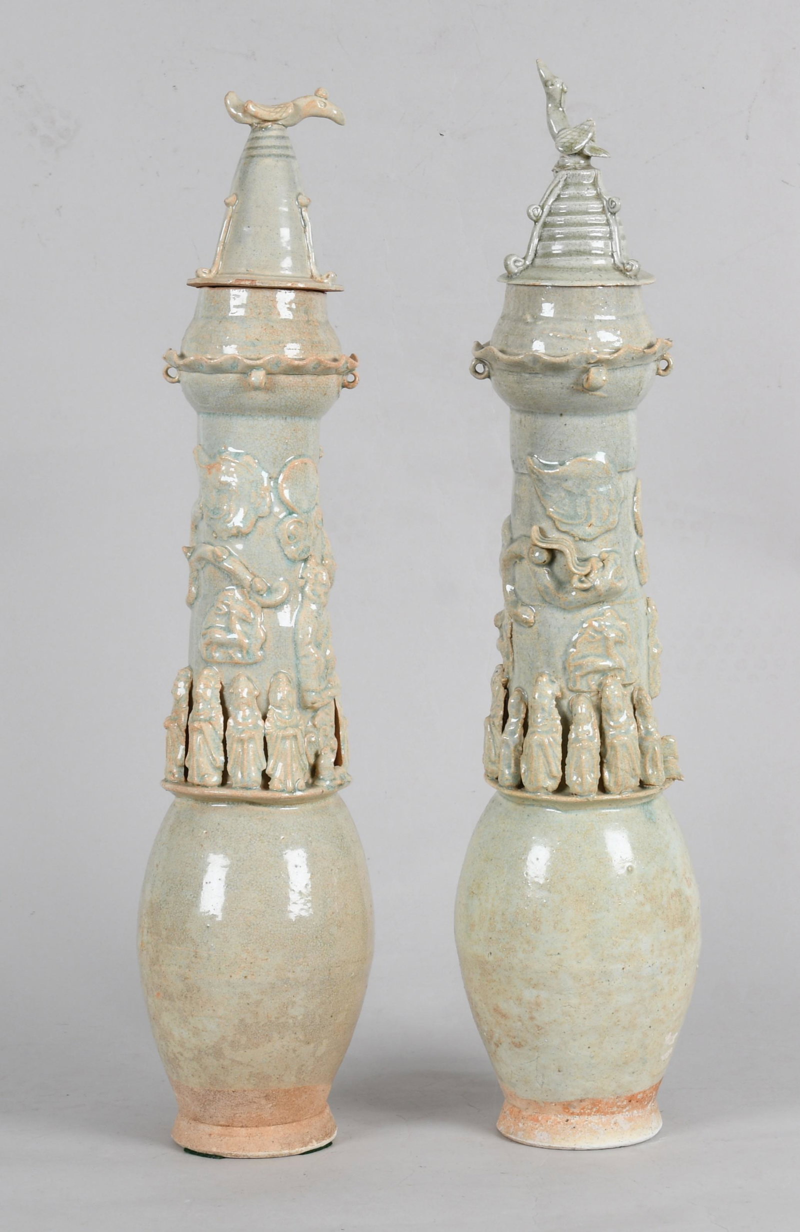 Pair of Chinese funerary covered urns, Song Dynasty (1 of 9)