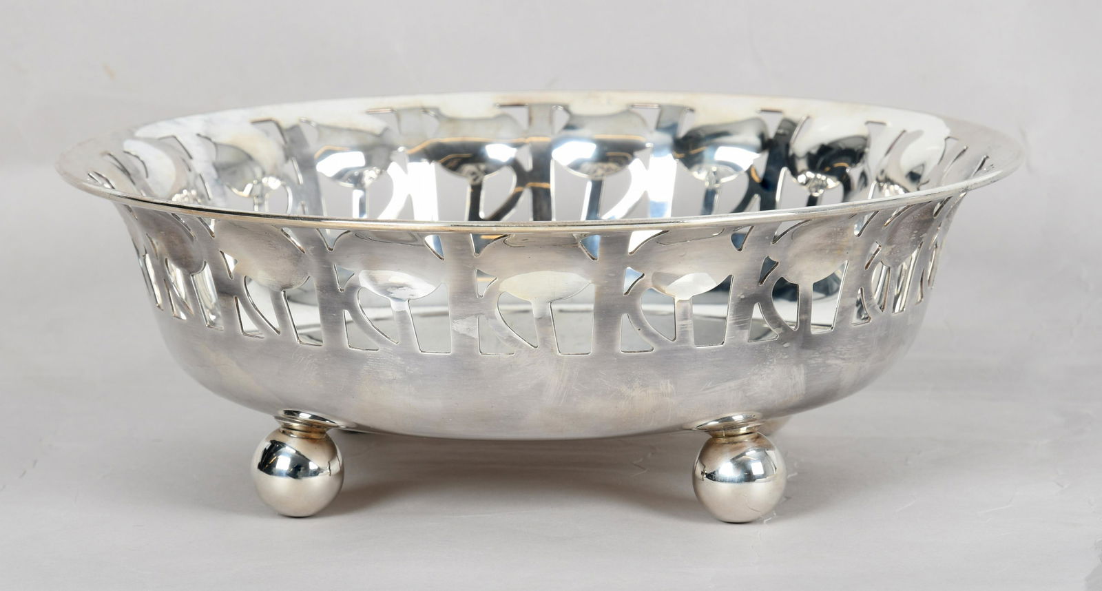 Josef Hoffman Designed Italian Silver-Plate Bowl: By Alessi, pattern number 4573, marked as pictured. With original cloth bag. Dimensions:height 3in; diameter 9in. Provenance:From a Philadelphia collection.