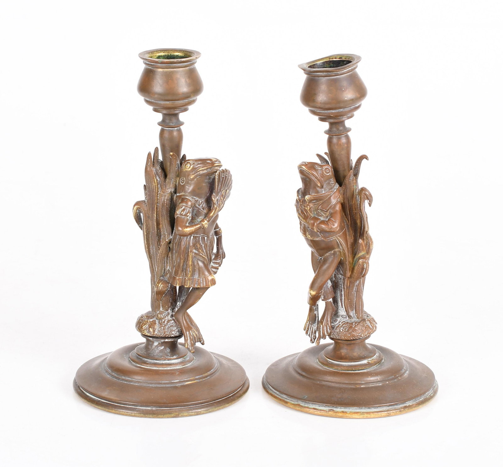 Pair of Figural Frog Bronze Candlesticks (1 of 9)