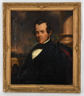 Att. to William Sanford Mason (1824 - 1864) Portrait: A mid 19th century portrait of a gentleman, unsigned. Family oral history state that the painting is by William Sanford Mason (1824 - 1864). Dimensions:30" x 25", the frame 35 1/2" x 30 1/2". Provenan