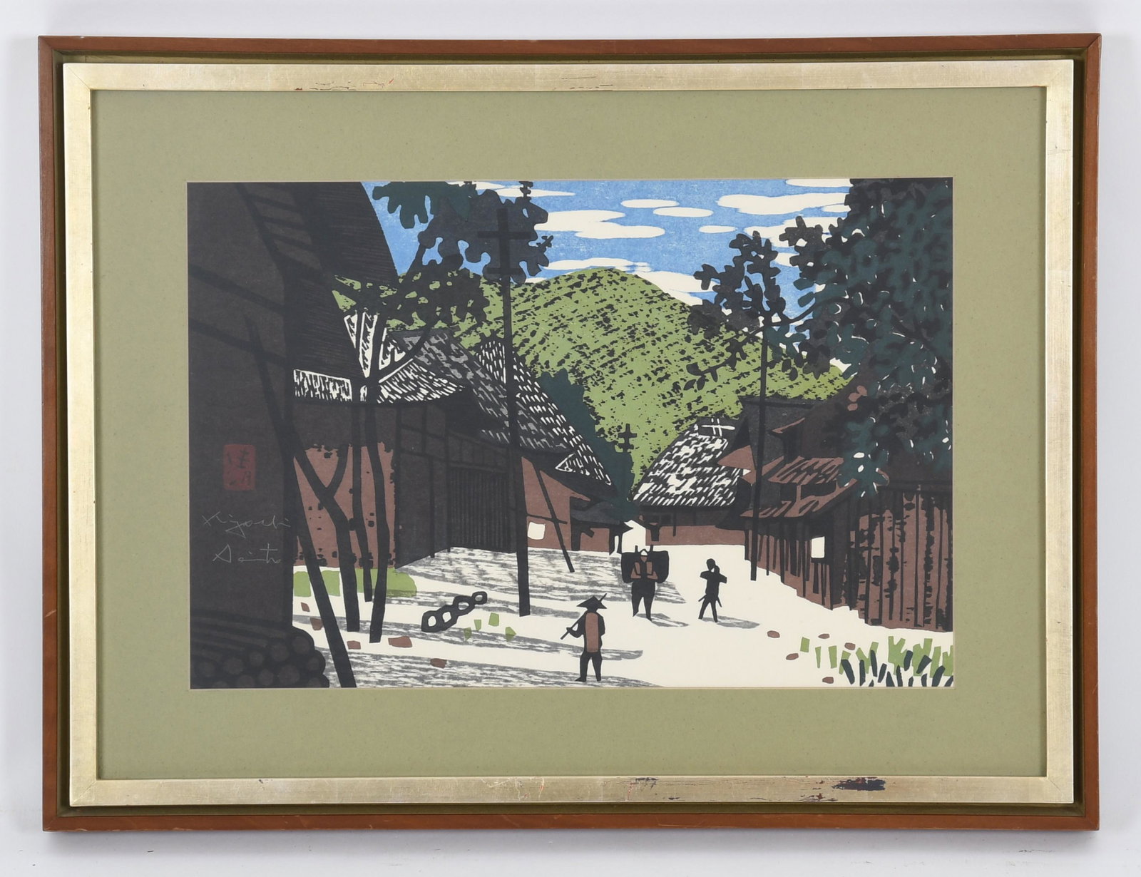 Kiyoshi Saito, Woodblock Print: "Summer in Aizu", pencil signed. Dimensions:Sight is 9 1/4" x 14", the frame 14 12" x 19 1/2".