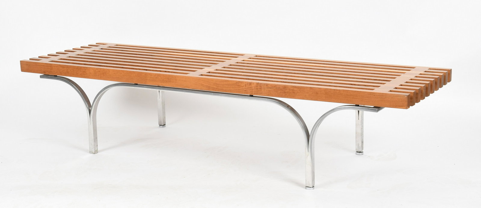 Mid Century Style Slatted Walnut and Chrome Bench (1 of 7)