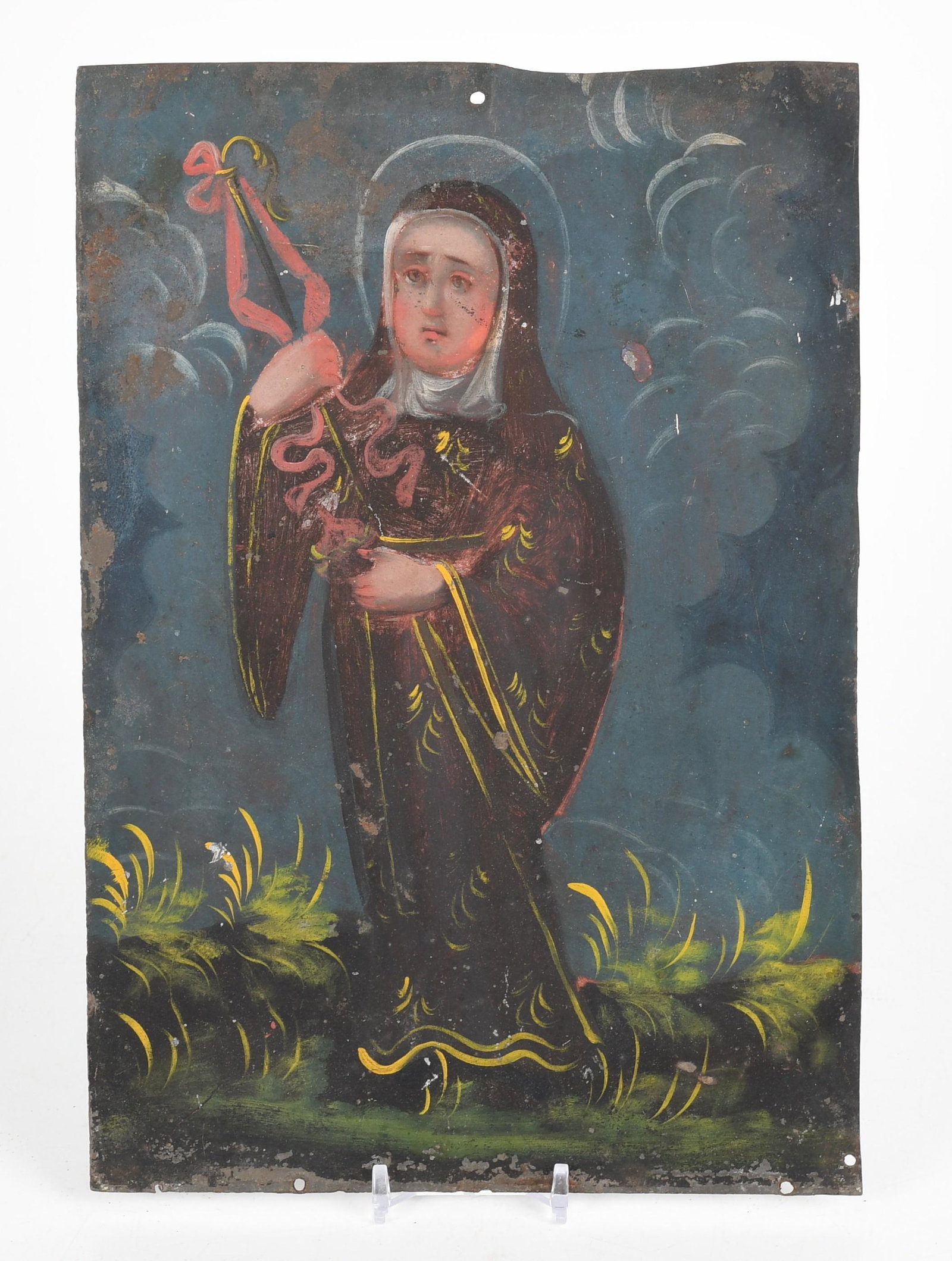 Spanish Colonial Retablo Depicting a Female Saint (1 of 6)