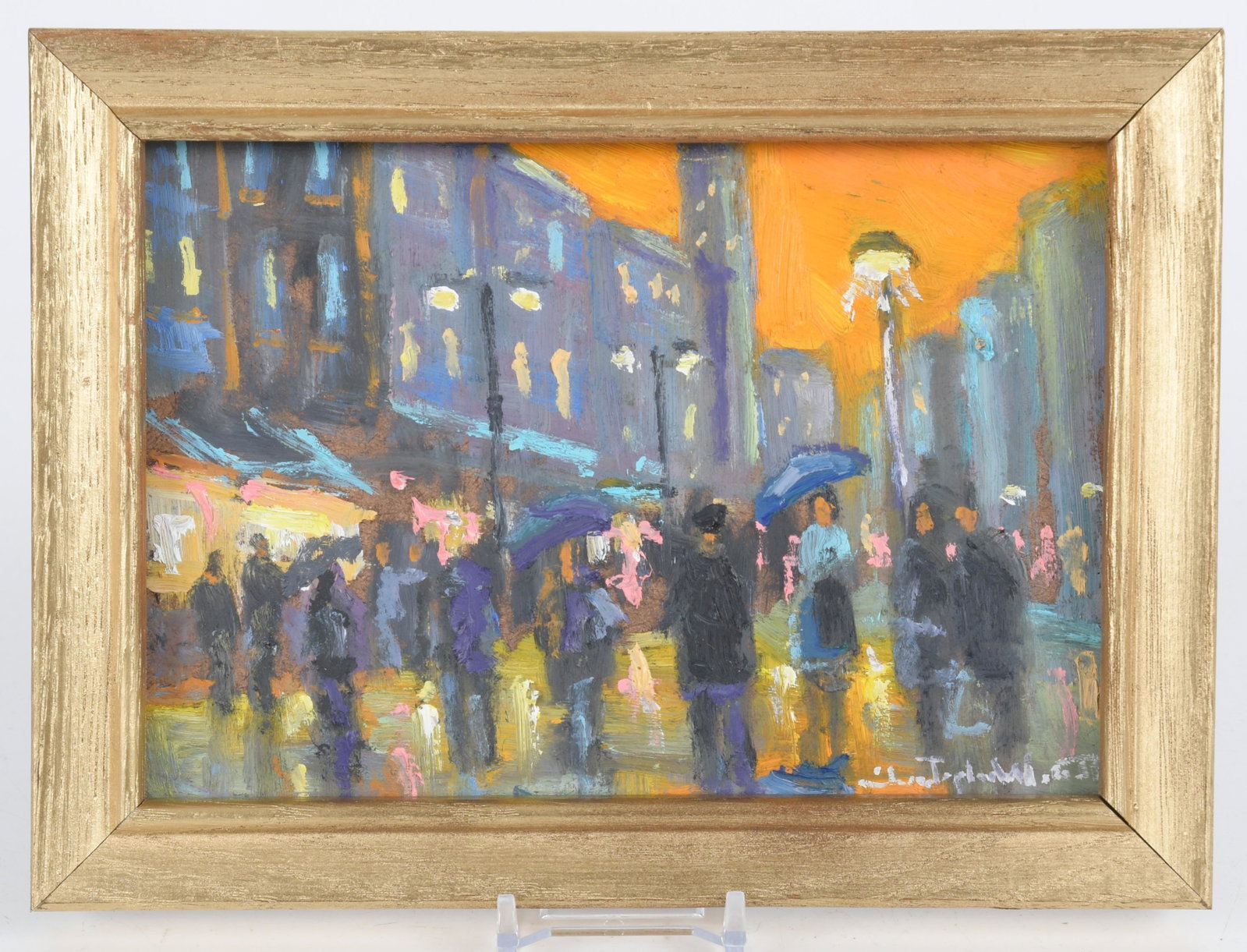 Christopher G. Willett (Born 1959) O/B, Manhattan: "Rainy Evening, Manhattan, N.Y.C." signed at the lower right. Dimensions:5" x 7", the frame 6" x 8".