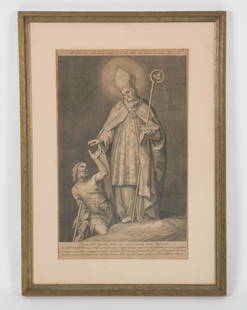 Frederick Bloemaert (1614-1690) Engraving: A full-length portrait of Saint Gregory of Utrecht (700-770's), engraved after the work by Abraham Bloemaert (1564 - 1651). Together with an 18th century etching after Luca Giordano depicting the Rape