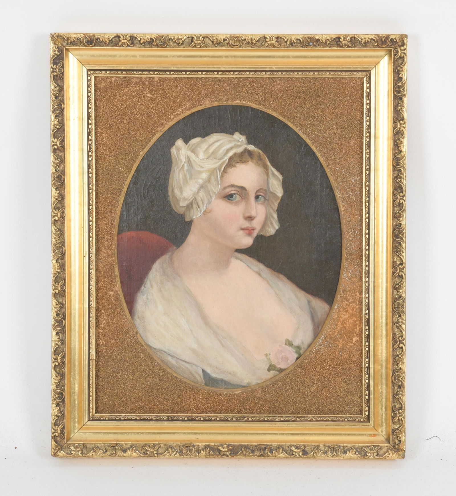 Continental School, 19th c. Oil on Canvas: A portrait of a young woman, unsigned. Dimensions:19" x 15", the frame 24" x 20". Provenance:From a Philadelphia collection.