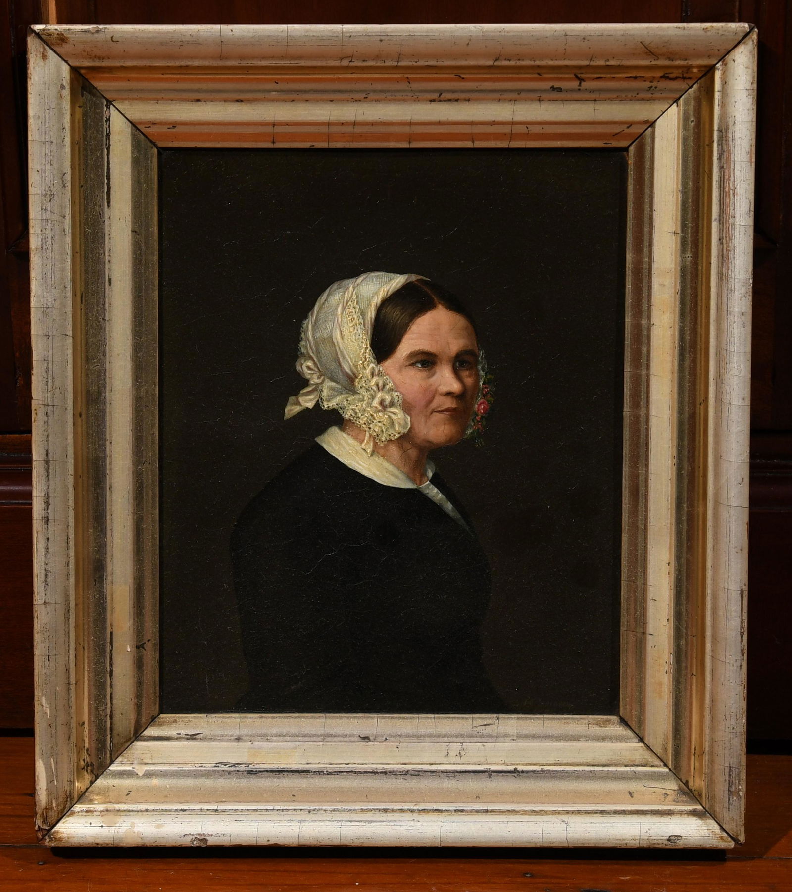 Continental School, Portrait of a Woman: Continental School (19th Century), Portrait of a woman, oil on paper, unsigned. Dimensions:8 1/4 x 7in; frame 10 3/4 x 9 1/2in. IMPORTANT NOTE: ALL preview and pickups for this sale are BY APPOINTMENT