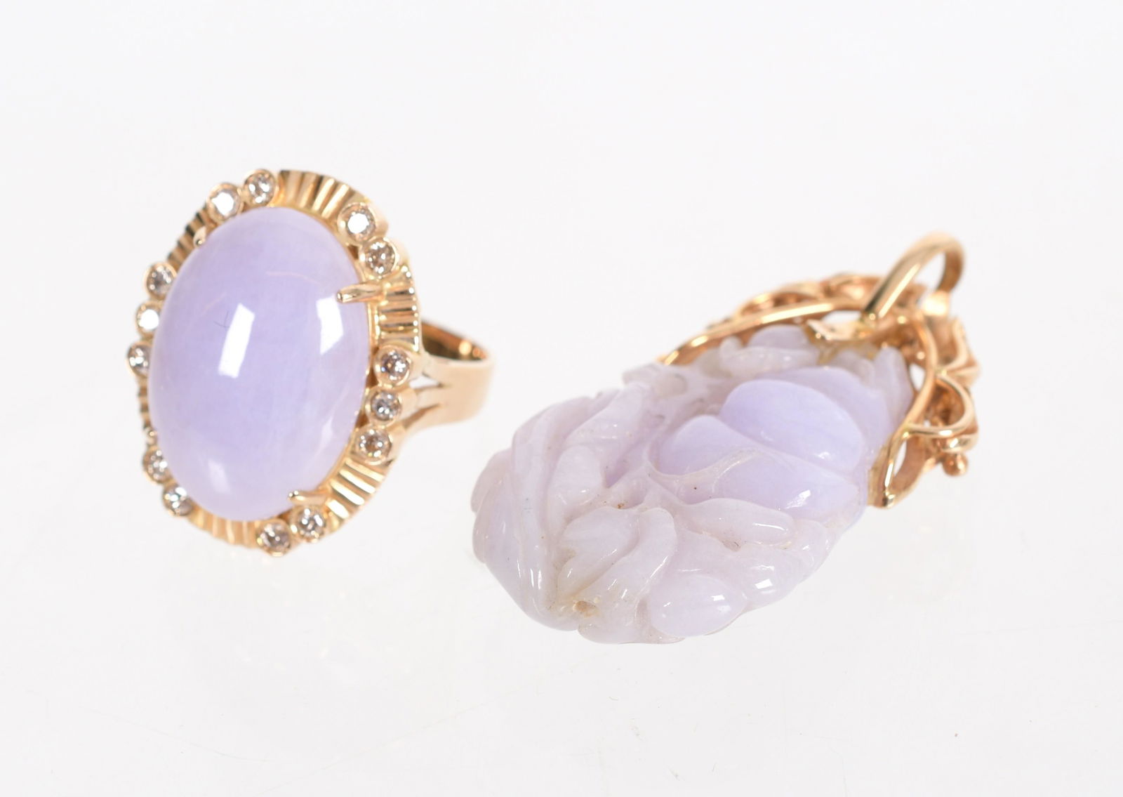 14K Yellow Gold Lavender Jade Pendant and Ring (1 of 7)