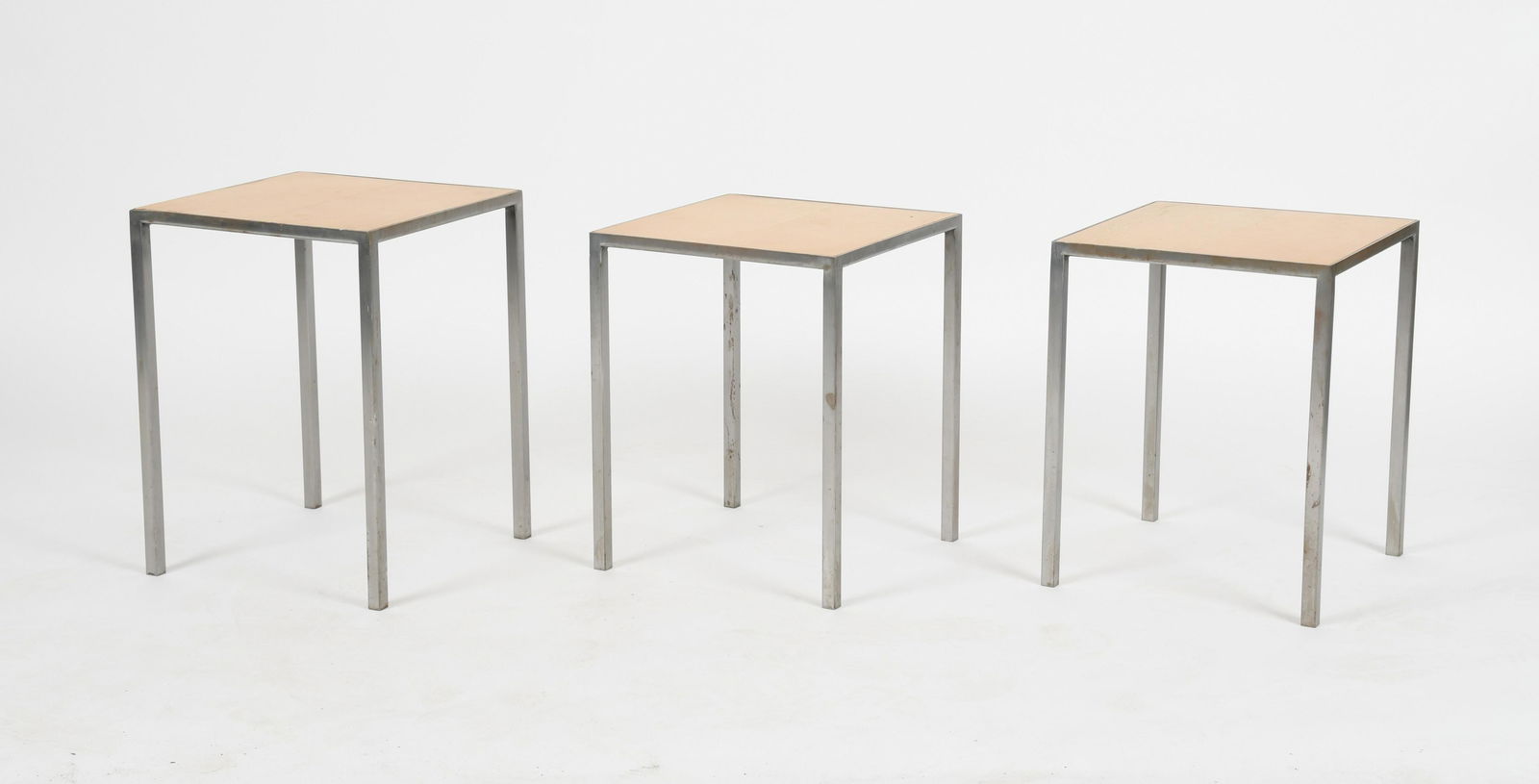 Three Polished Steel and Maple Square Tables (1 of 8)