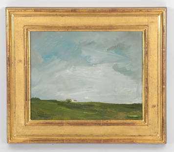 Anne Packard (Born 1933) Oil on Board: A landscape with distant house, signed at the lower left. Dimension:8" x 10", the frame 11 1/2" x 13 1/2".