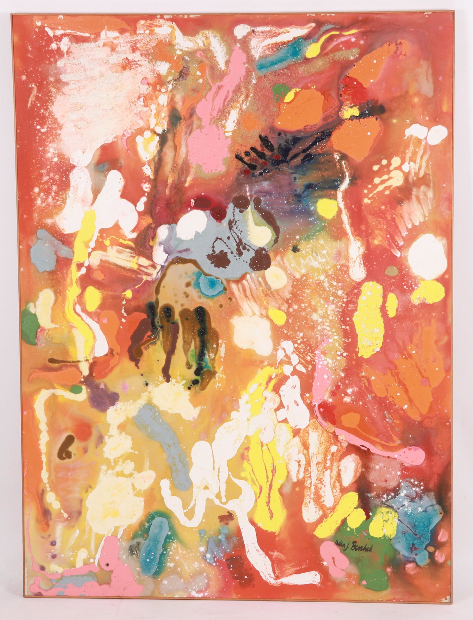 Helen Bershad (American, B. 1934), Abstract: Oil on canvas, signed bottom right. Helen Bershad's work is devoted to exploring color, form, space, and line as they exist on the surface of the canvas. Considered an abstractionist, the nature of he