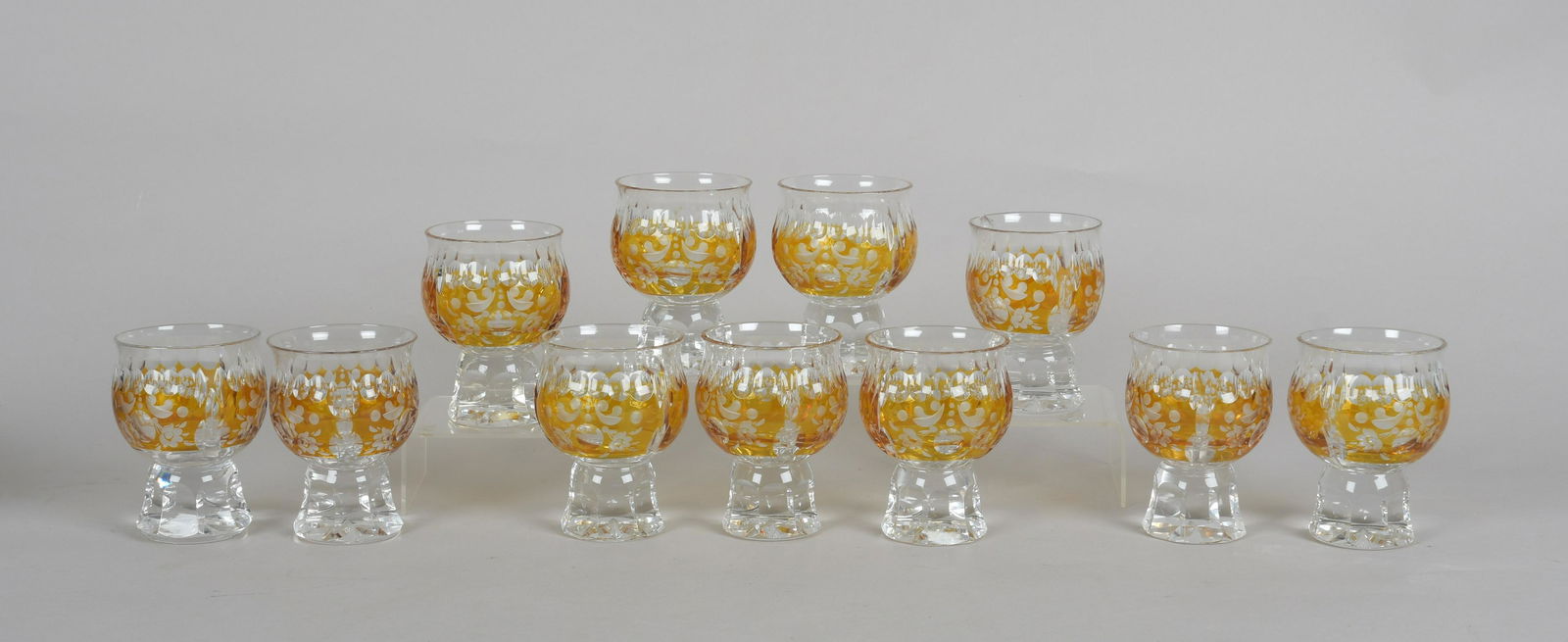 A Bohemian Amber Cut to Clear Punch Bowl Set (1 of 8)