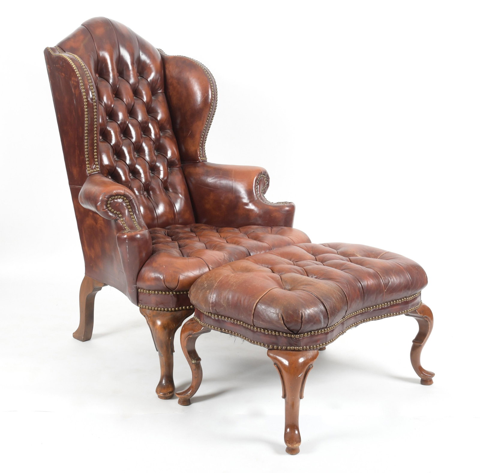 Studded Tufted Leather Wingback Armchair (1 of 12)