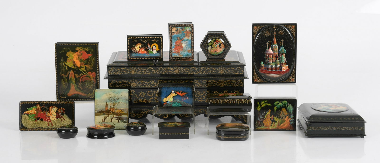 A Large Group of Russian Lacquered Boxes (1 of 16)
