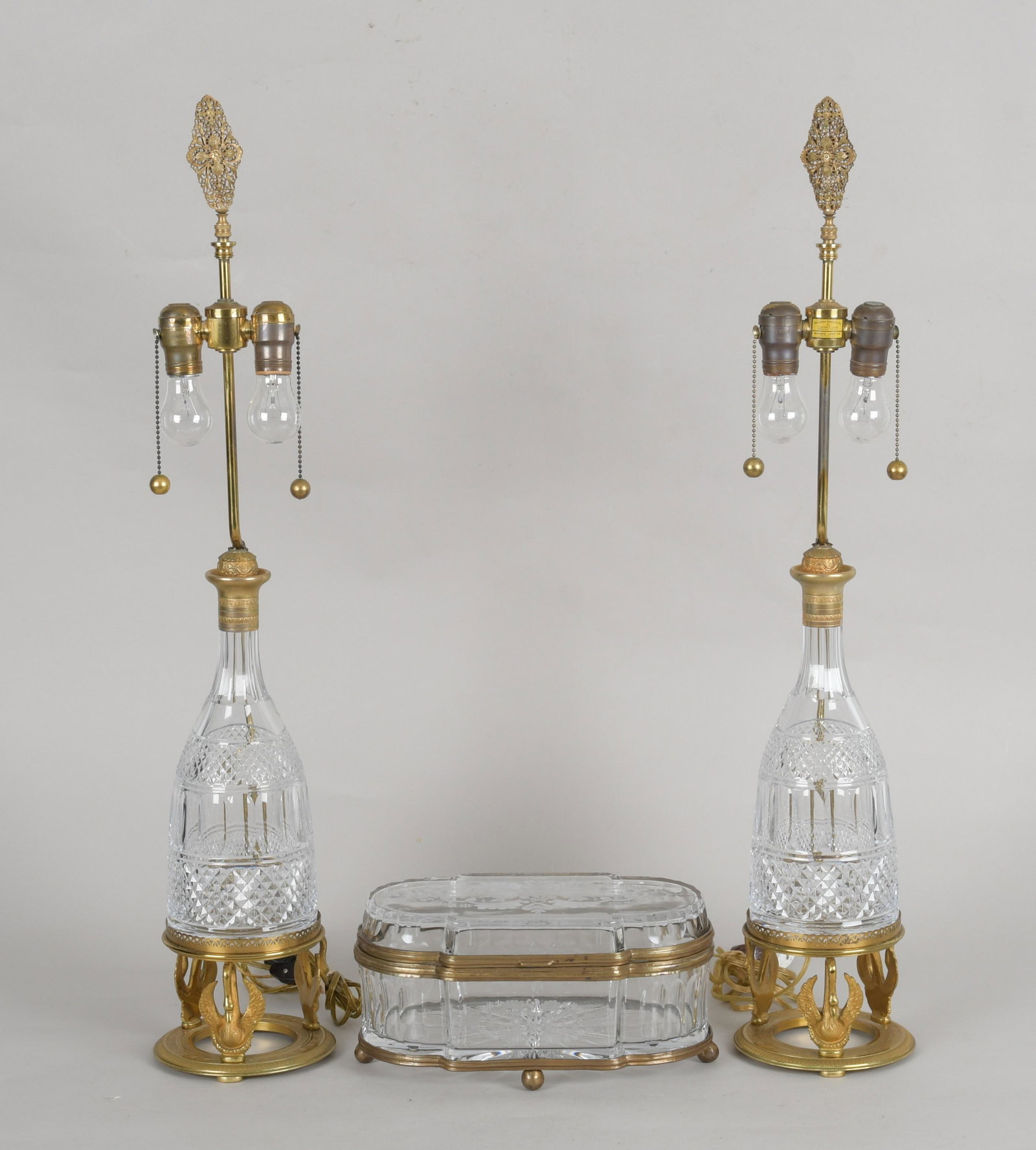Pair of French Gilt Bronze and Cut Glass Lamps (1 of 9)