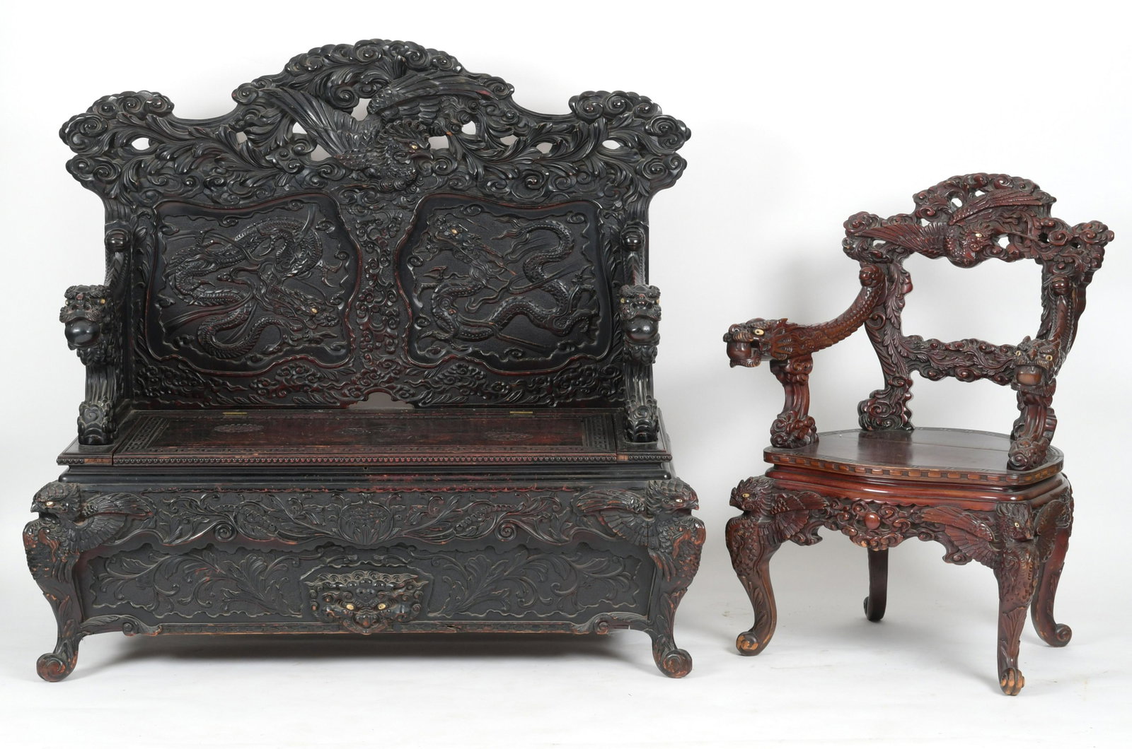 Japanese Carved Settee and Armchair (1 of 15)