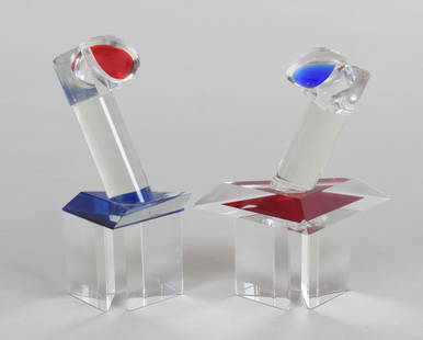 Latchezar Boyadjiev (Born 1959) Two Sculptures: A pair of abstract figures in glass, each signed and dated for 1996, from an edition of 25.Dimensions:The larger is 6" x 3" and 7 1/2" tall.