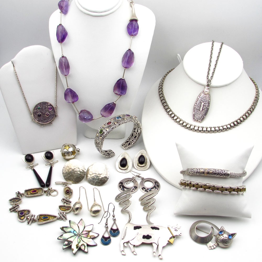 Nineteen pc Designer & Vintage Sterling Silver Gemstone Jewelry (1 of 20)