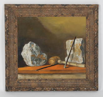 Walter Stuempfig (American, 1914-1970) Oil on Canvas: Walter Stuempfig (American, 1914-1970), Still life with sculptor's tools, signed and dated for 1966 at the lower left corner. Dimensions: 20" x 22", the frame 27" x