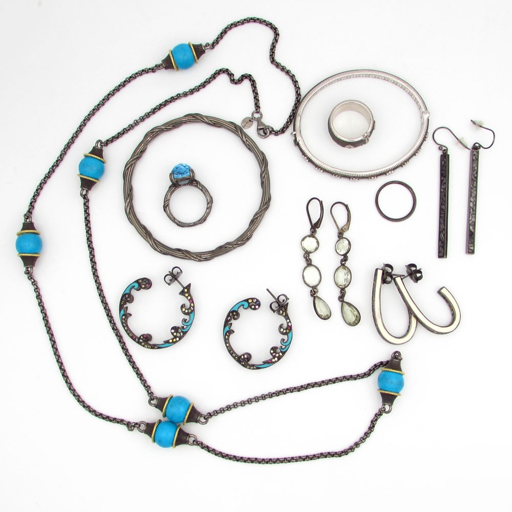 Ten pc Signed Sterling Silver 18K Gold Diamond Jewelry (1 of 10)