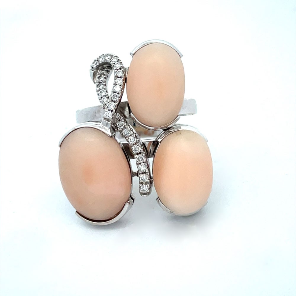 18K white gold diamond and Angel skin coral ring (1 of 2)