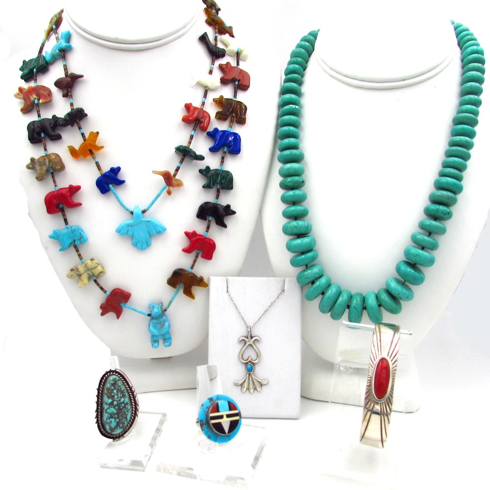 Seven piece Lot Native American Bracelet Necklace J. Livingston (1 of 7)