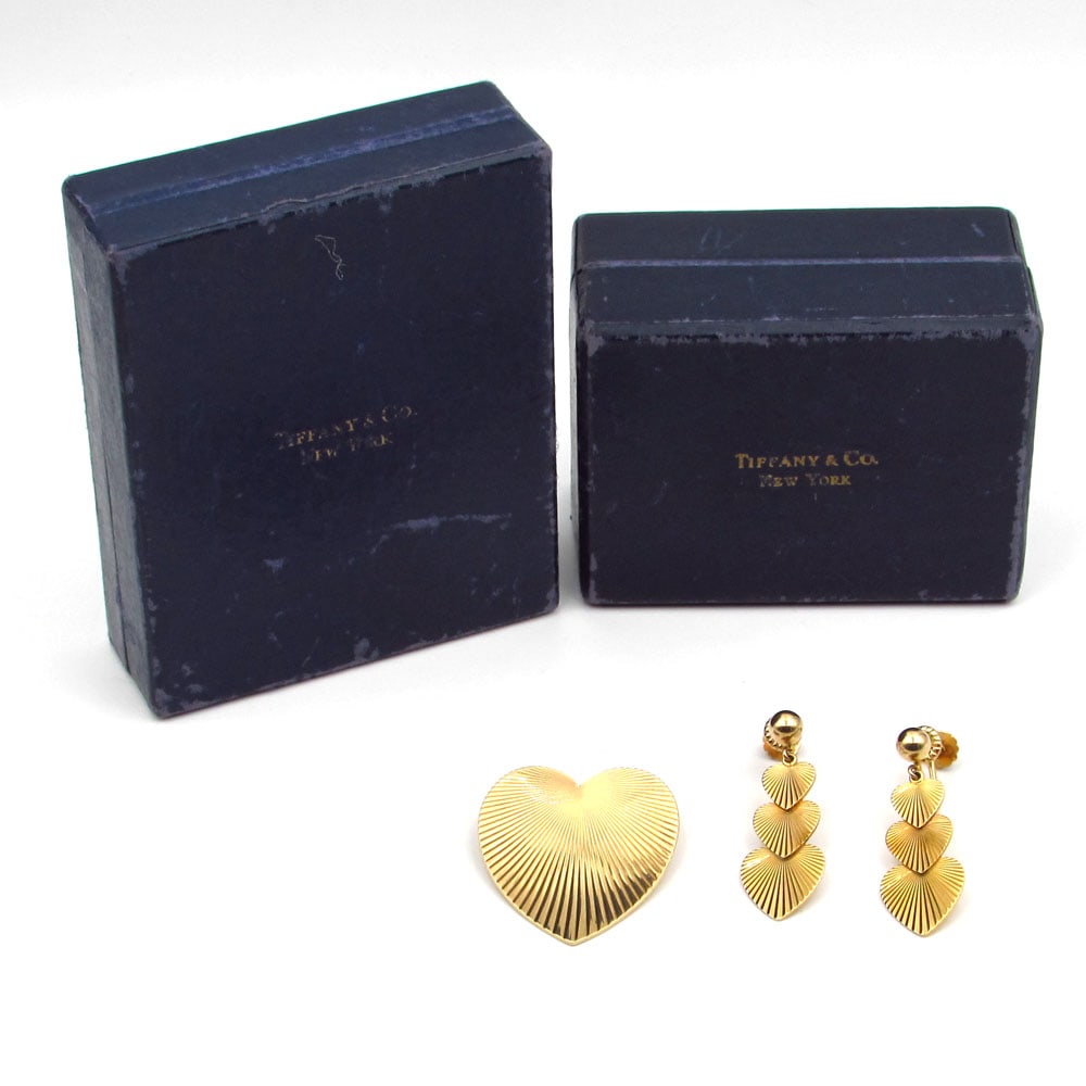Tiffany & Co vintage 14K Gold Heart Earrings and Pin (1 of 5)
