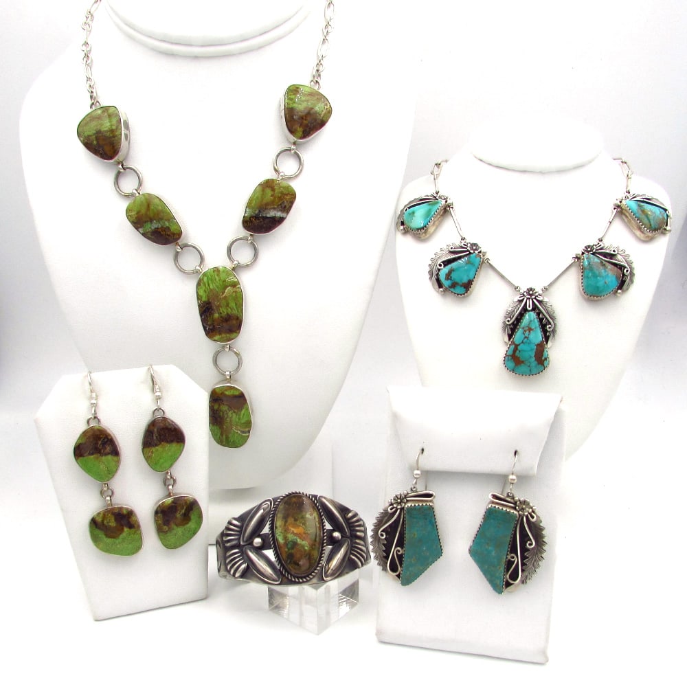 Signed Native American Sterling Necklace Earring Bracelet (1 of 9)