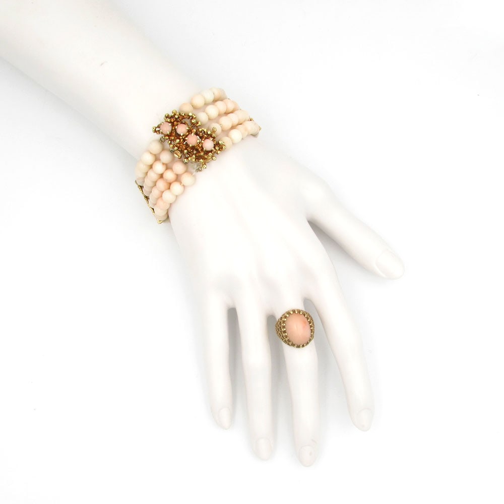 14K Gold Angel Skin Coral Bracelet and Ring (1 of 6)