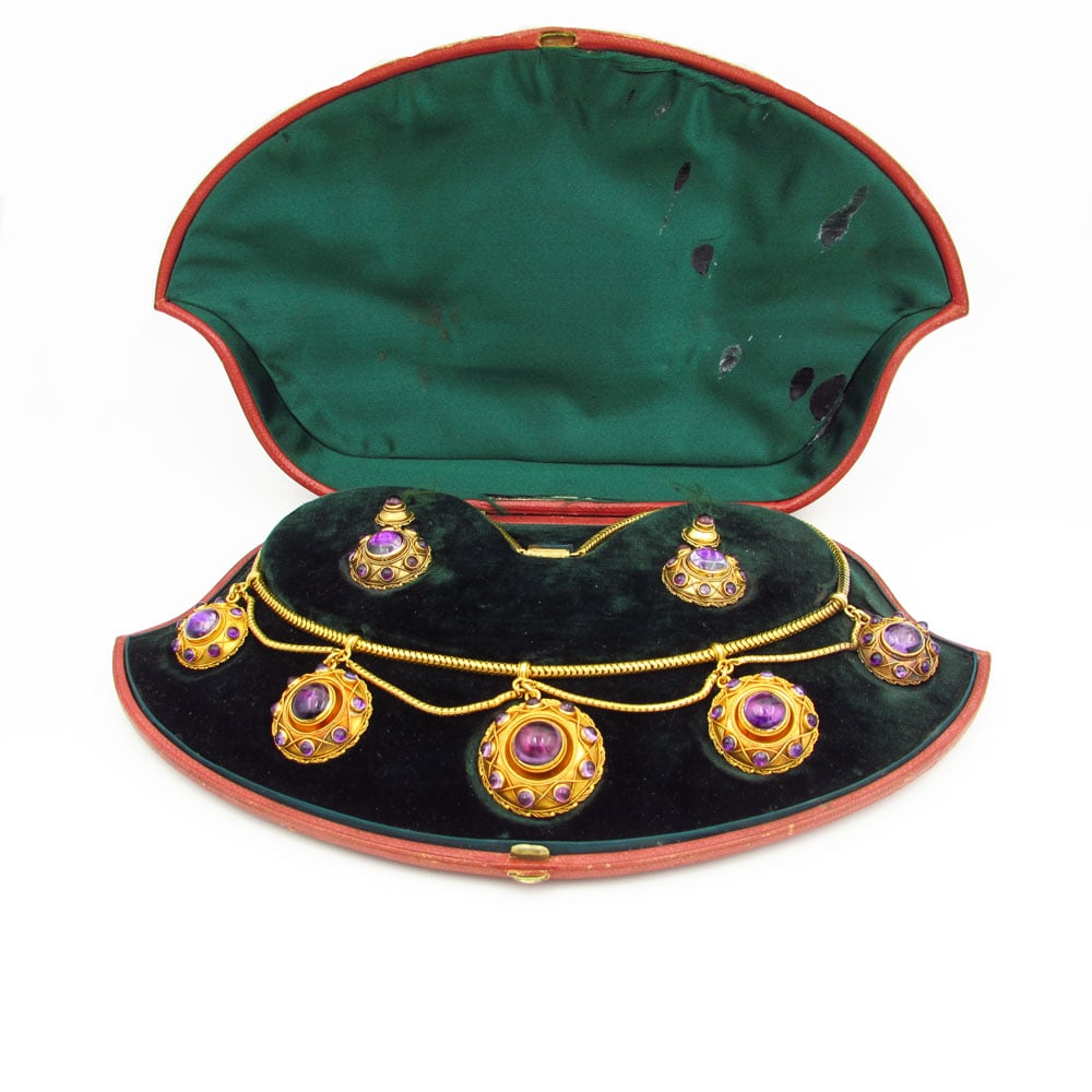 Antique 15K Amethyst Locket Necklace Earrings in Box (1 of 6)