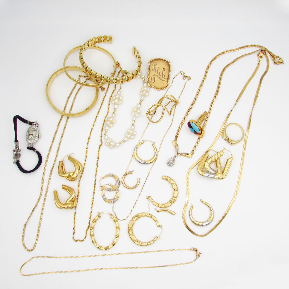 14K Gold Estate Jewelry, parts, chain Lot (1 of 4)