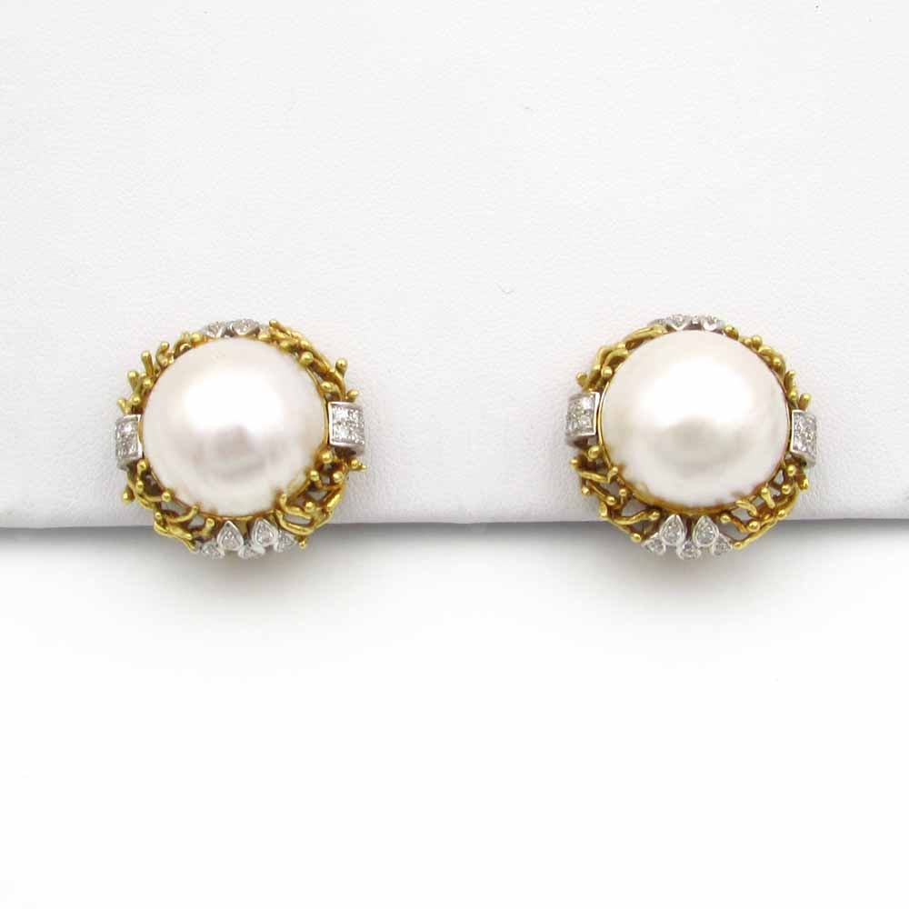 18K Gold Diamond and Mabe Pearl Earrings (1 of 5)