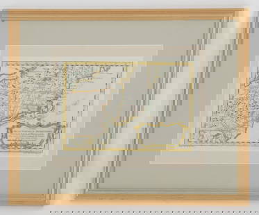 A 1757 Map of New York and Pennsylvania by Bellin: "Carte De La Nouvelle Angletree Nouvelle Nouvelle Yorck, et Pennsilvanie" date 1757, hand colored. Dimensions: Sight is 9" x 12 1/2", the frame 17 1/2" x 21 1/2&quo