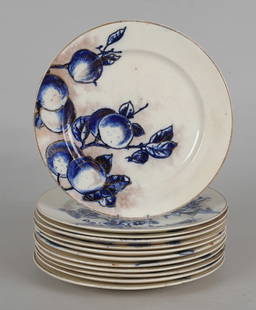 A Set of Doulton Dinner Plates, Flow Blue: Late 19th century, a set of twelve 10 1/2" dinner plates. Provenance: From a Philadelphia collection. 