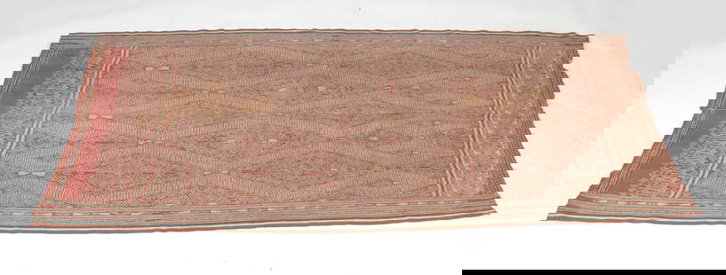 Pua Kumbu, Malaysian Borneo, Textile: Pua Kumbu with a serpent pattern (buah nabau) Iban Dayak, Sarawak, Malaysian Borneo, Cotton; warp ikat. Late 19th / early 20th Century Dimensions: 97 1/2" x 51 1/2".