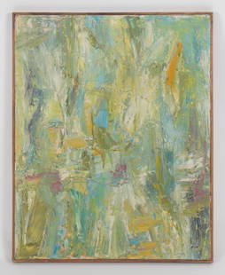 Helen Bershad (American b. 1934) Oil on Canvas: An unsigned abstract work. Helen Bershad's work is devoted to exploring color, form, space, and line as they exist on the surface of the canvas. Considered an abstractionist, the nature of her work di