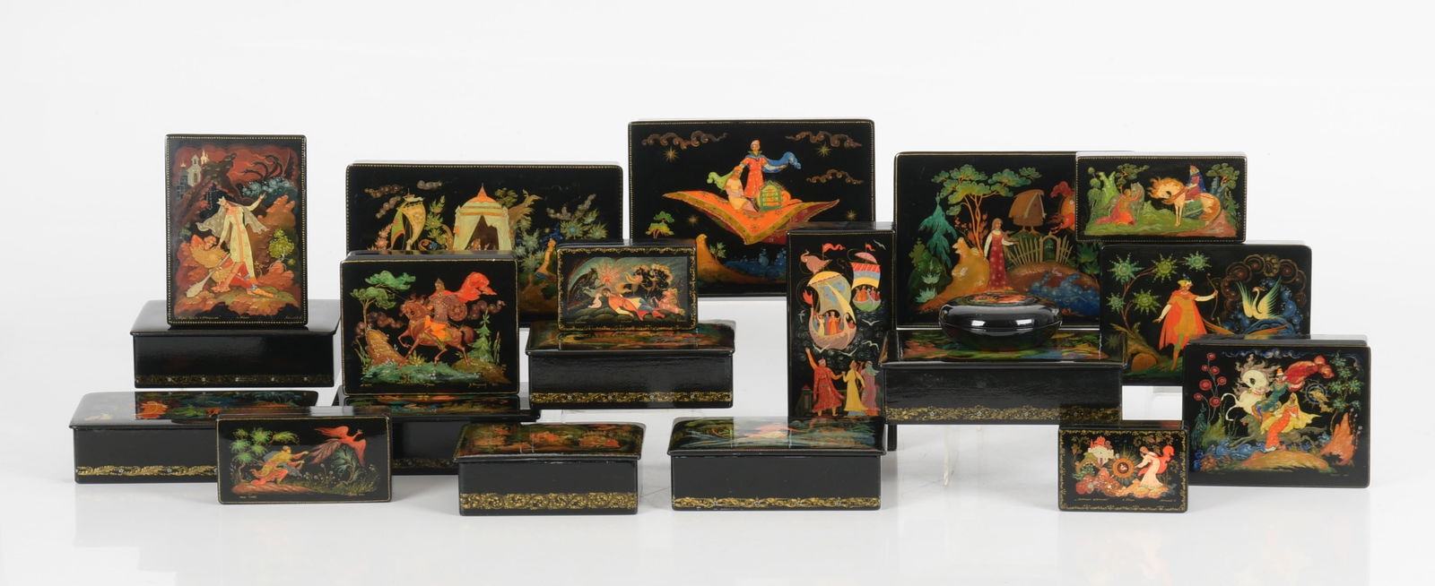 A Large Group of Russian Laquer Boxes (1 of 19)