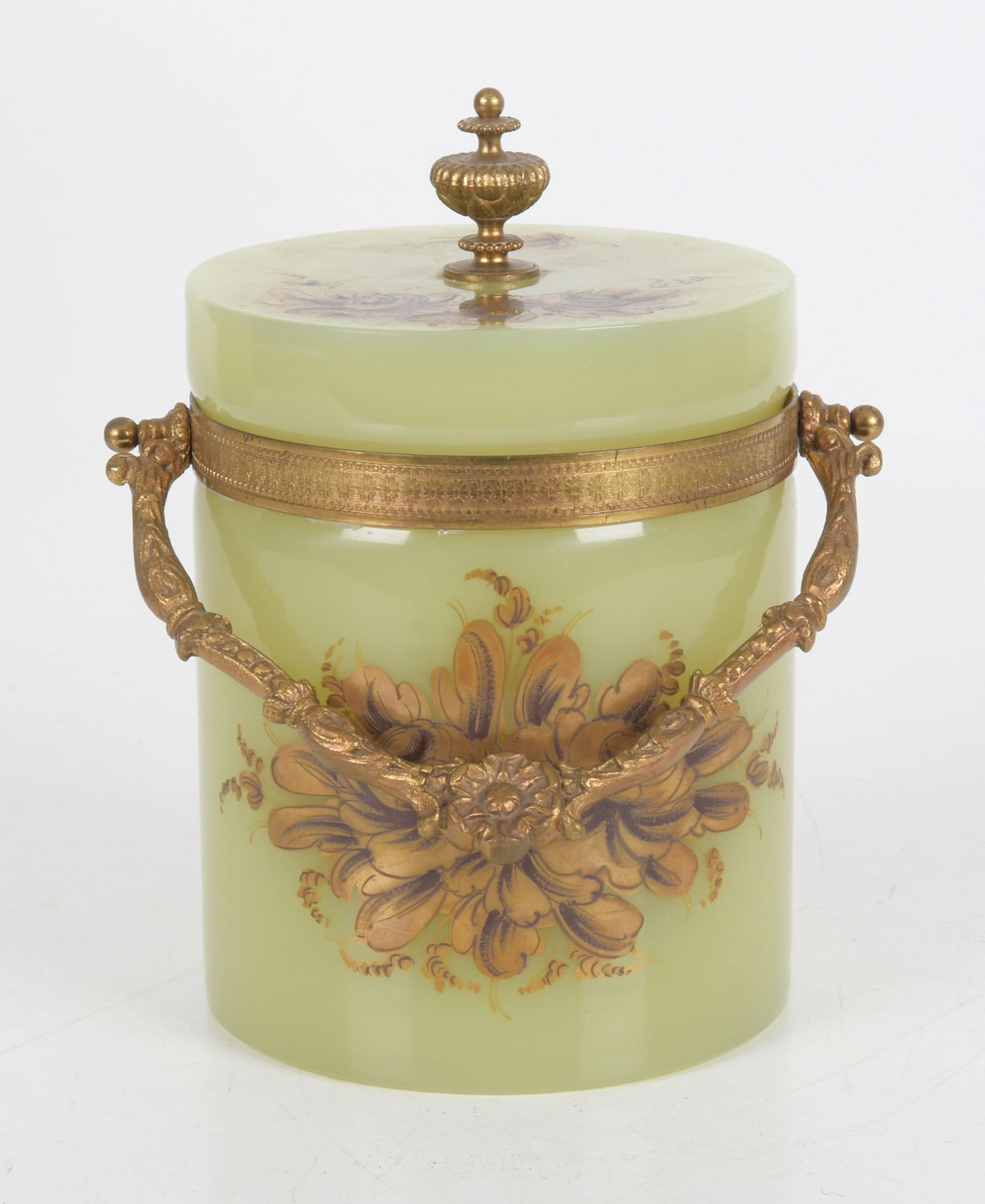 French Gilt Bronze Mounted Green Opaline Glass Biscuit Jar (1 of 8)
