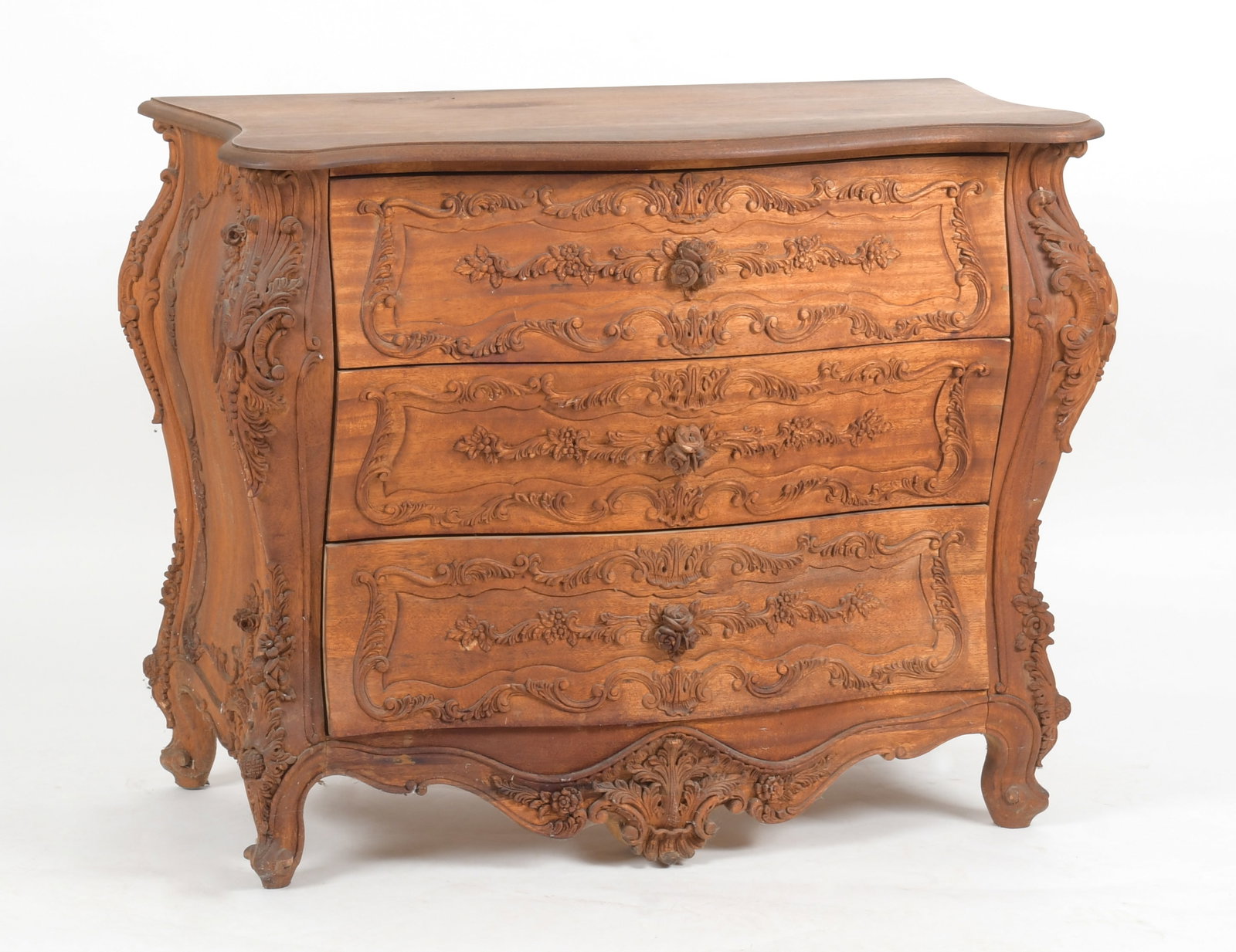 Continental Rococo Style Carved Bombe Chest of Drawers (1 of 11)